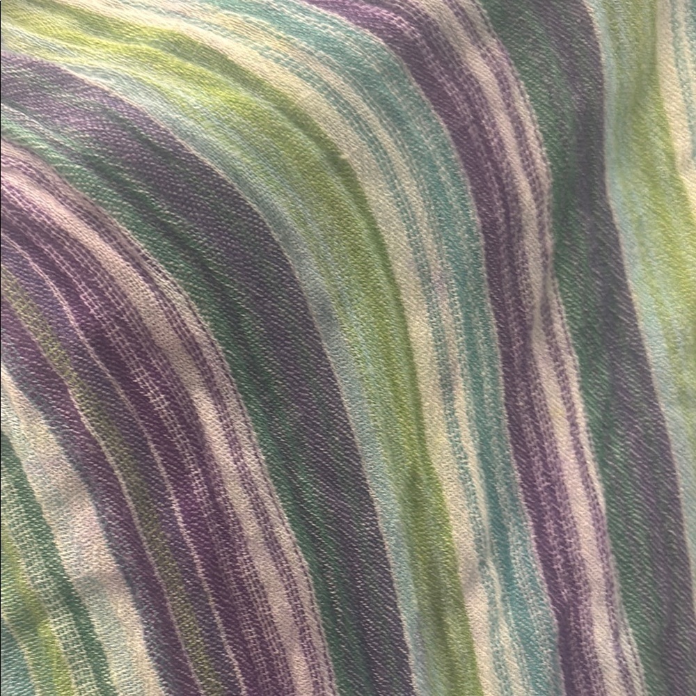 ❤️3 for $15!❤️ Purple and Green Striped Scarf with Fluid Design - Picture 2 of 7